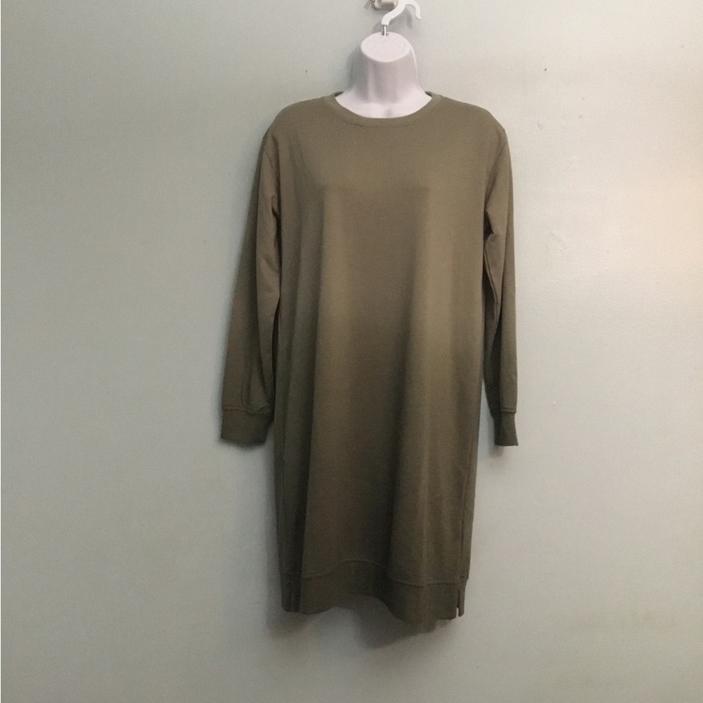 DG2 by Diane Gilman Olive Green Long Sleeve Sweatshirt Dress